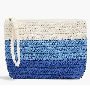 J. Crew Factory Striped Straw Wristlet Clutch Bag - Blue & White Stripe - NEW